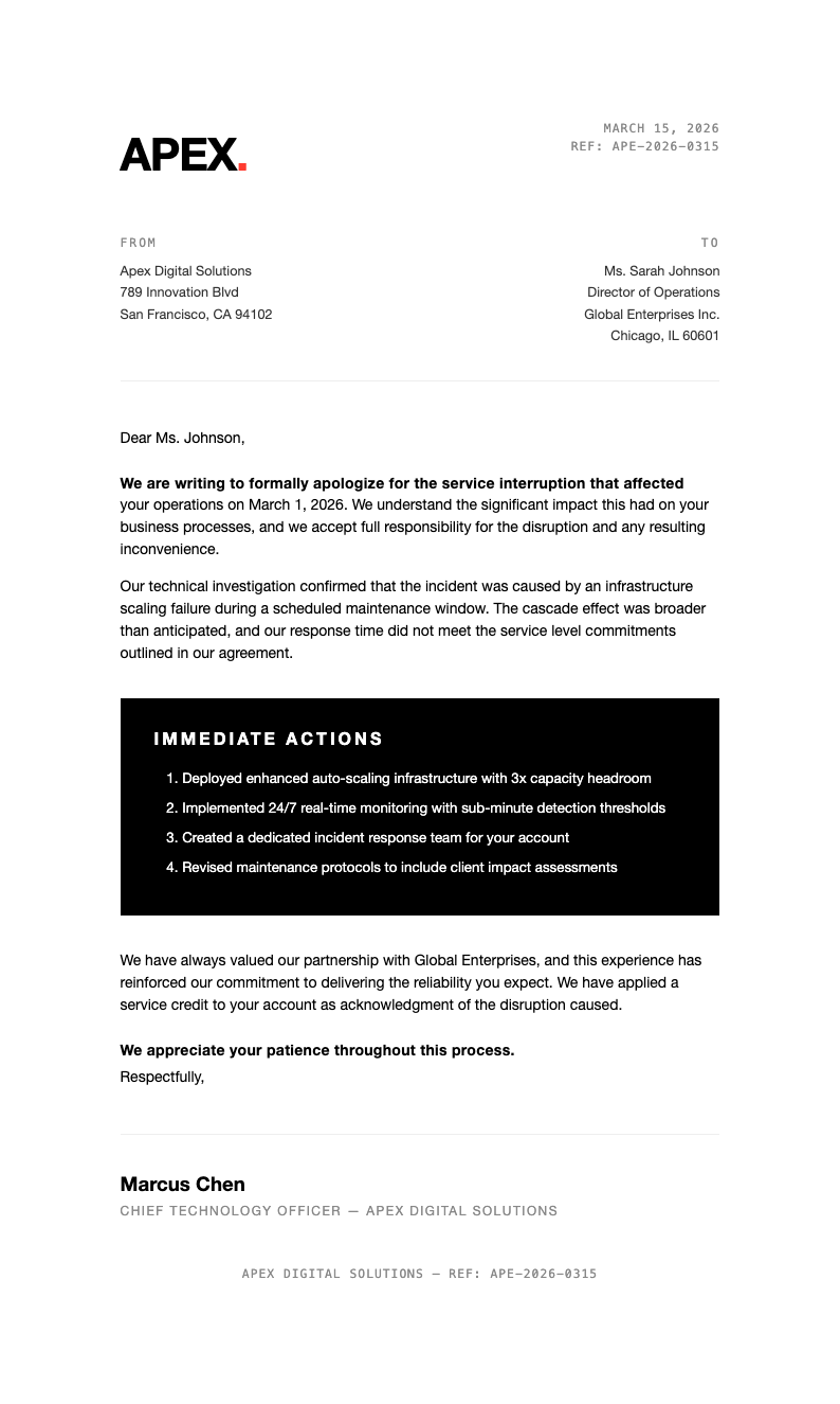 Modern minimalist apology letter